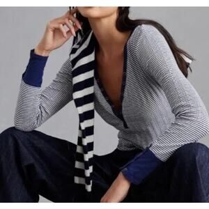 Pilcro Anthropologie Long Sleeve Striped Henley Shirt Tee Top Blue White Small